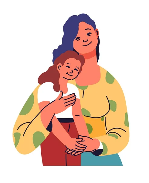Ανύπαντρη Μητέρα Μοναχική Μητέρα Και Κόρη Αγκαλιάζονται Και Χαμογελούν Ευτυχισμένη — Διανυσματικό Αρχείο