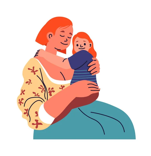 妈妈花时间和女儿在一起 孤立的女人抱着孩子牵着手 妈妈和幼儿抱着照顾孩子的父母 快乐的家庭关系平面样式插图中的向量 — 图库矢量图片