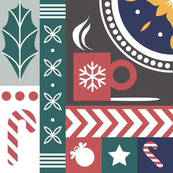 Fête Nouvel Imprimés Motifs Vacances Hiver Tasse Avec Flocons Neige — Image vectorielle