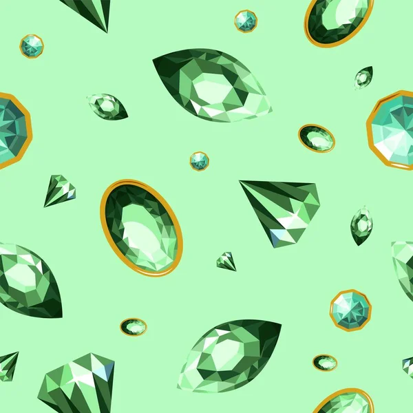 Jóias Esmeralda Pedras Preciosas Com Facetas Brilhantes Diamantes Gem Com — Vetor de Stock