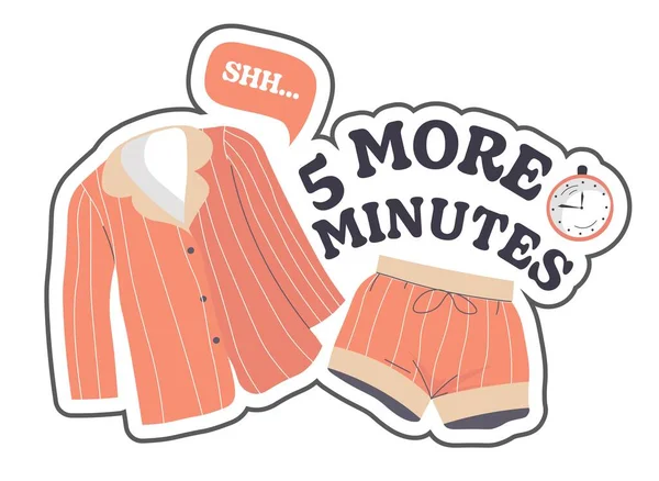 Female Pajamas Clock Alarm Shh More Minutes Sleeping Resting Delaying — Stock Vector