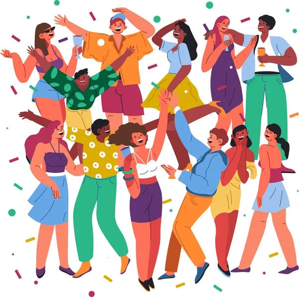 Mládí Baví Tancuje Jásá Muži Ženy Popíjejí Nápoje Smějí Diskotéka — Stockový vektor