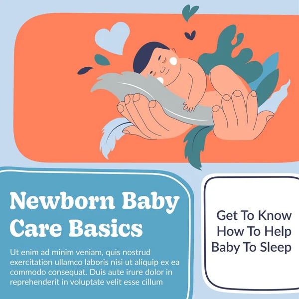 赤ん坊が眠るのを助ける方法を知ることを得なさい 新生児ケアの基本 手に子供を持つこと 父親のためのコース 親や母親のルールやヒント 平型ベクトル — ストックベクタ