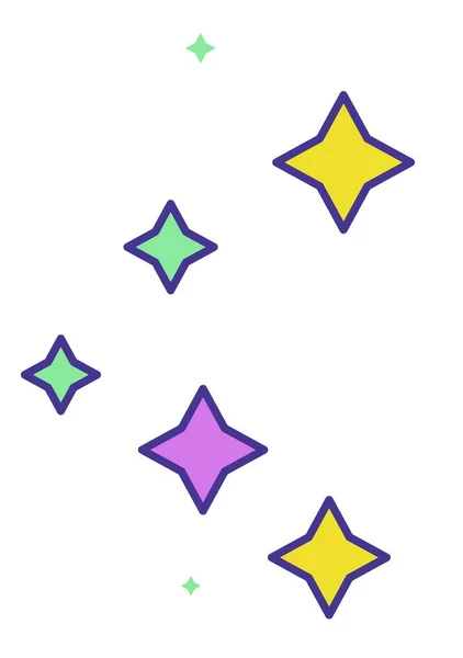 Светящиеся Сияющие Звезды Изолированные Простые Формы Схематическое Представление Небесных Тел — стоковый вектор
