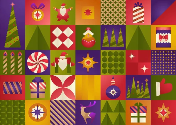 Xmas Holidays Winter Celebration Christmas New Year Symbols Traditions Santa — Stock Vector