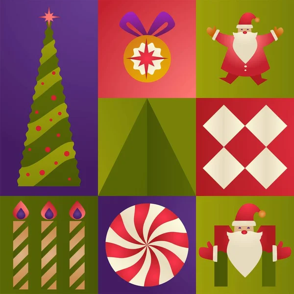 Weihnachten Und Neujahr Feiertage Wintersaison Spaß Weihnachtsmänner Und Christbaumkugeln Geschenke — Stockvektor