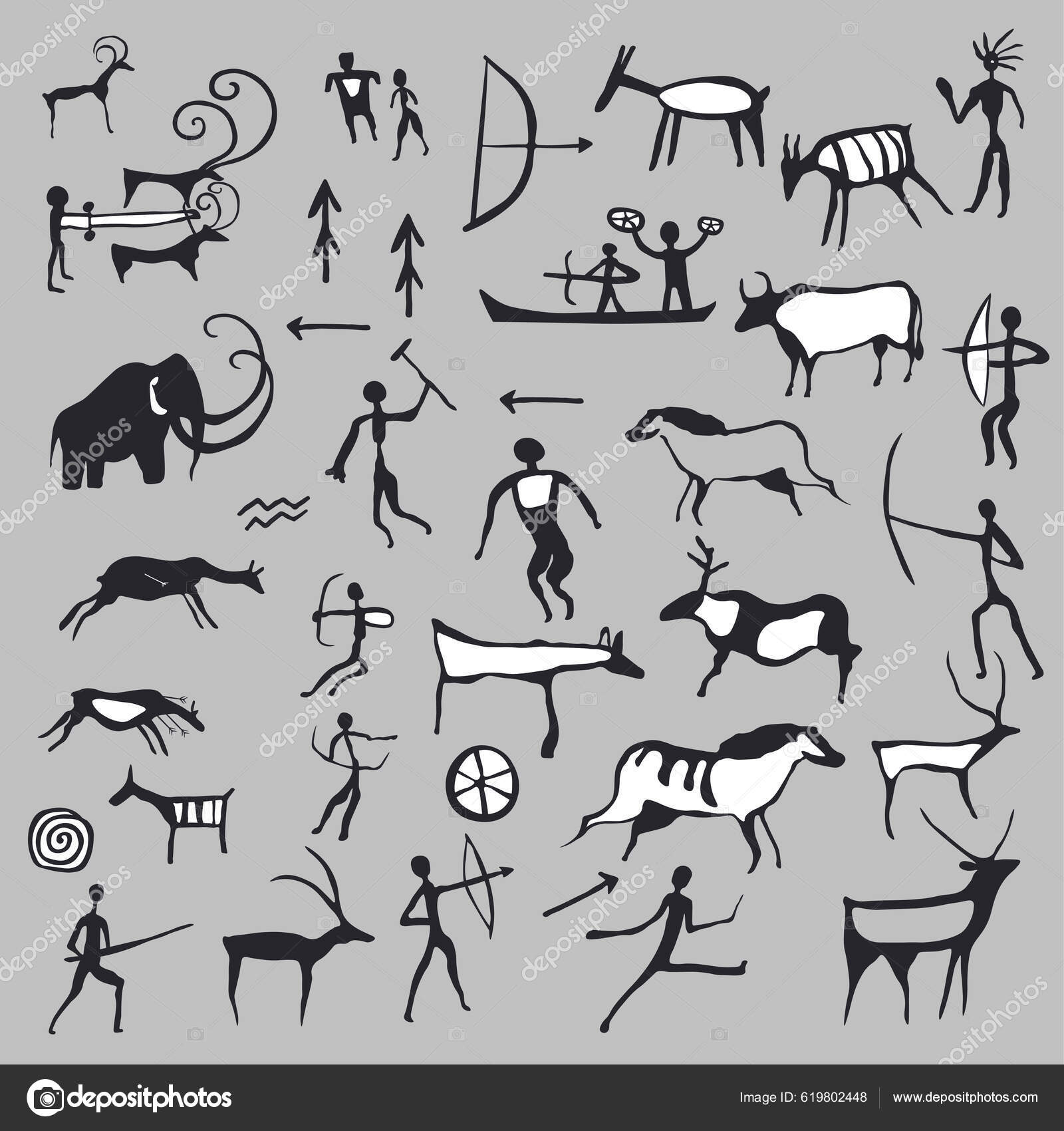 Depositphotos 619802448 Stock Illustration Cave Drawings Symbols Silhouettes People 