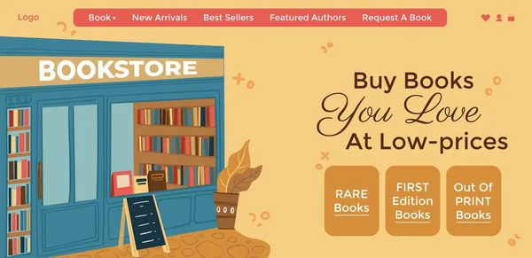 Книжный Магазин Позволяющий Покупать Любимые Книги Низким Ценам Лучшие Издания — стоковый вектор