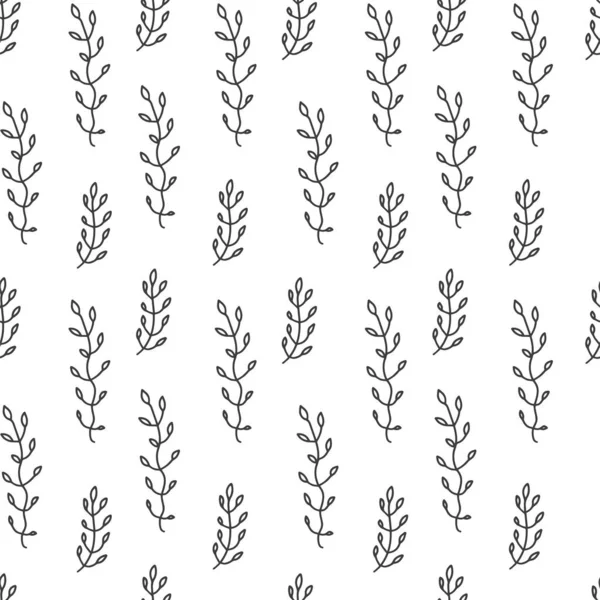 手绘植物载体无缝图案 黑色抽象纹理背景 手绘草图线矢量 纺织品设计 — 图库矢量图片