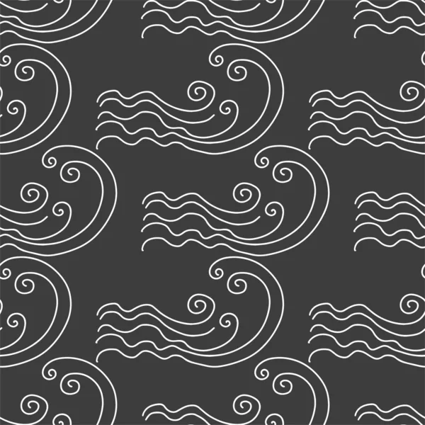 Hand Drawn Vector Seamless Pattern Waves Wind Black Abstract Texture — Stock Vector