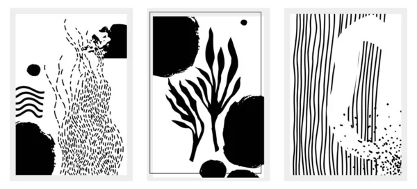 花序和装饰 形状和分枝装饰 单色极简植物区系和植物区系 自然和自然的叶子和树叶 叶子植物 平面样式插图中的向量 — 图库矢量图片