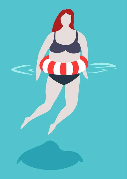 Girl Bikini Woman Swimsuit Swimming Pool Vector Female Character Relaxing — Stockvector