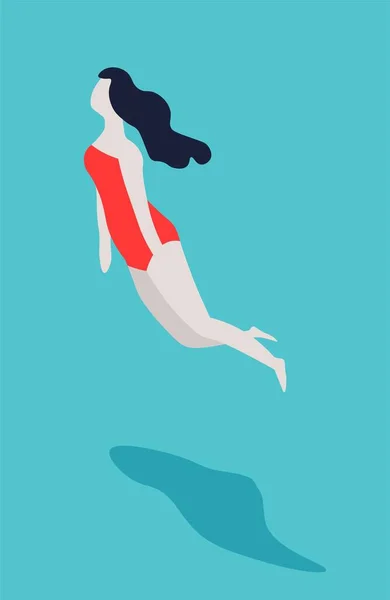 Girl Bikini Woman Swimsuit Swimming Pool Vector Female Character Relaxing — Stockvektor