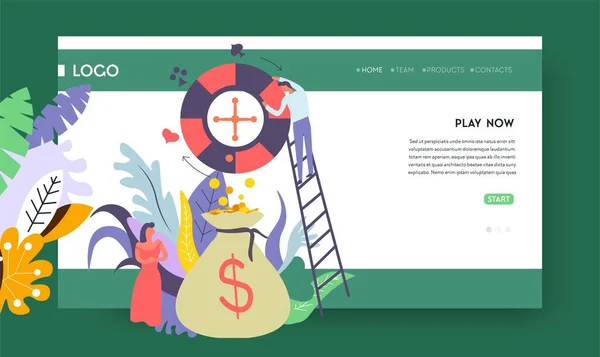 Jackpot Online Casino Win Web Page Template Vector Play Cards — Stok Vektör