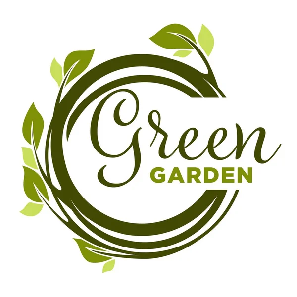 Green Garden Isolated Icon Plants Vector Spade Forks Watering Can — Image vectorielle