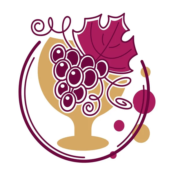 Red and dry wine drink wine logo vector isolated sign with emblems poured alcoholic beverage and grapes glass with liquid and ornaments with text.