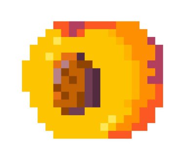 Tohumlu, olgun ve tatlı meyveli plaj. Diyet ve dengeli beslenme için sağlıklı ve organik bileşenlerin pikseli sanatı. Pikselleştirilmiş izole simge, 8 bit oyun tasarımı, düz biçimli vektör
