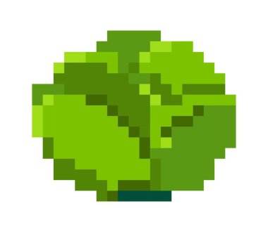 Çalmak için lahana sebze tabela pikseli. Sebze ürünleri ve organik ve doğal yemek ve besin maddeleri. Pikselleştirilmiş izole simge, 8 bit oyun tasarımı, düz biçimli vektör