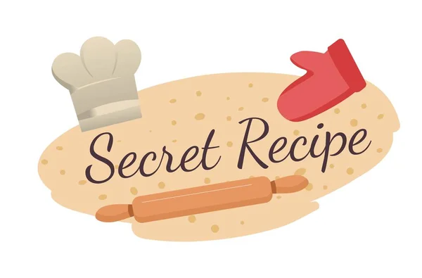 Μυστικές Συνταγές Φούρνου Απομονωμένο Καπέλο Και Γάντι Σεφ Ζύμη Και — Διανυσματικό Αρχείο