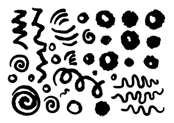 Dessin Peinture Lignes Droites Courbes Des Impressions Pois Motifs Cercles — Image vectorielle