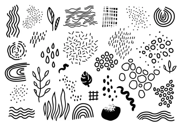 Dessins Abstraits Cercles Lignes Droites Ondulées Flore Feuilles Plantes Buissons — Image vectorielle