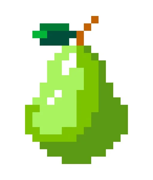 Pixelbirne Mit Stiel Und Grünem Blatt Zeichen Reifer Früchte Selbst — Stockvektor