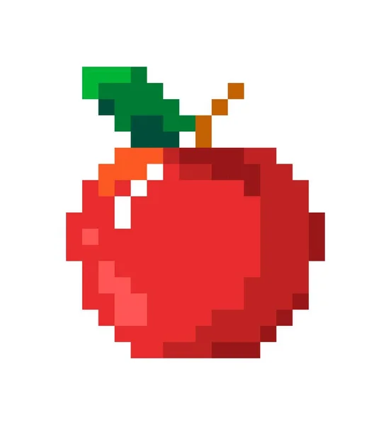 Äpple Med Stam Och Blad Pixel Frukt Ekologisk Och Naturlig — Stock vektor