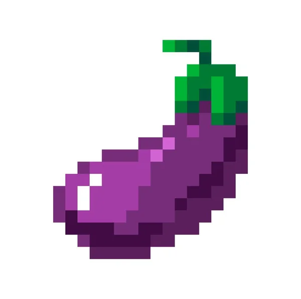 Eggplant Vegetable Pixel Art Aubergine Veggies Dieting Nourishment Organic Natural — Stock Vector