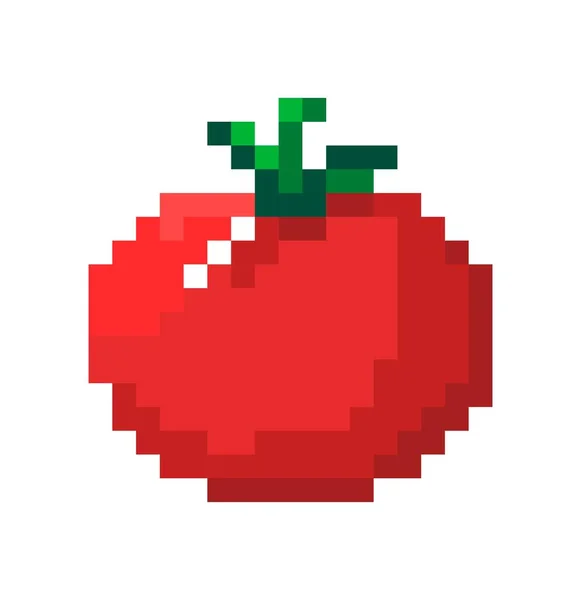番茄像素艺术 标志着有机和自然产品 成熟蔬菜 营养品 天然食品和配料 像素隔离图标 8位游戏设计 平面矢量 — 图库矢量图片