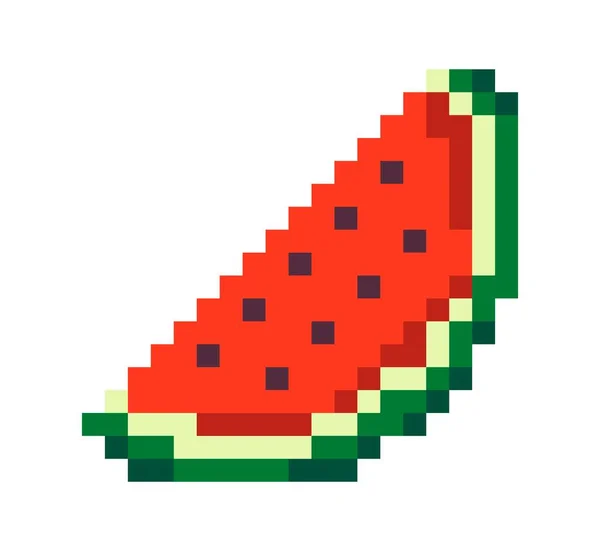 Watermeloen Plak Pixel Kunst Van Biologische Natuurlijke Bes Met Zaden — Stockvector