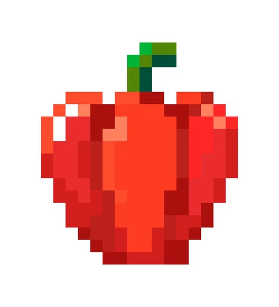 ピーマンまたはパプリカ製品 緑の茎を持つピクセル野菜 野菜有機および自然食品 食事や栄養のための食品 ピクセル化された孤立したアイコン 8ビットゲームデザイン フラットスタイルのベクトル — ストックベクタ