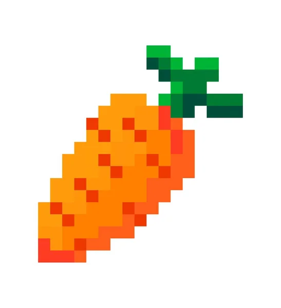 胡萝卜绿叶 蔬菜的像素艺术 配料和膳食的配料和产品 好吃的食物 像素隔离图标 8位游戏设计 平面矢量 — 图库矢量图片