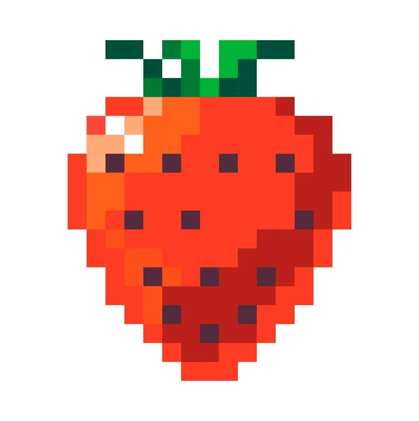 草莓像素艺术 标志着美味成熟的产品 平衡营养和营养的有机和天然成分 像素隔离图标 8位游戏设计 平面矢量 — 图库矢量图片