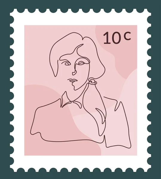 线条艺术中的女性肖像 名人的邮戳 女性图片和价格 邮政标志或购物车 信件和信件的邮票 矢量呈扁平型 — 图库矢量图片