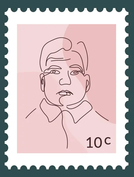 Briefkaart Poststempel Met Prijs Portret Van Beroemde Persoon Man Karakterweergave — Stockvector
