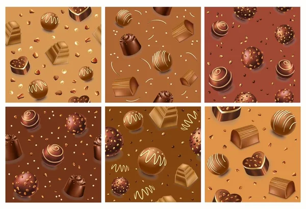 Шоколадные Конфеты Фоне Дизайнерского Набора Вкусные Десертные Конфеты Бесшовной Коллекции — стоковый вектор