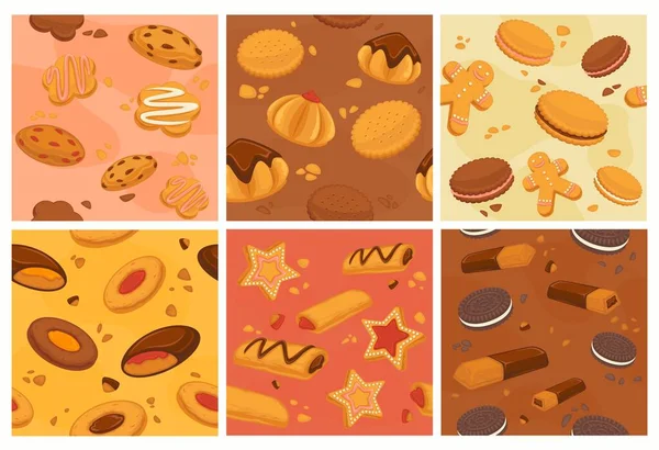 Διακόσμηση Φόντου Φρέσκα Cookies Διακοσμητική Συλλογή Μοτίβο Νόστιμο Καφέ Κέικ — Διανυσματικό Αρχείο