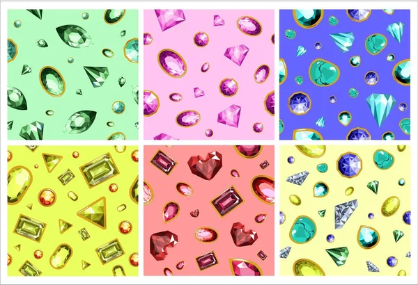 Dekorativní Vzor Pozadí Set Diamantovou Sadou Barevná Kolekce Šperků Tapetě — Stockový vektor