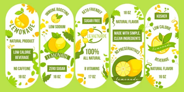 Lemonade Drink Label Package Design Set Organic Delicious Beverage Advertising — Stock Vector