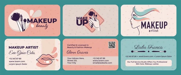 Επαγγελματικός Σχεδιασμός Κάρτας Για Makeup Artist Στοιχείο Προτύπου Επαφές Spa — Διανυσματικό Αρχείο