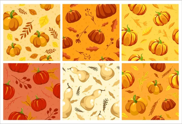Dekorativer Kürbis Hintergrund Mit Natürlichen Blättern Herbstnahrung Und Saisonale Pflanzen — Stockvektor