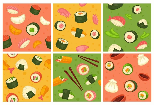Patrón Decorativo Con Menú Sushi Japonés Decoración Fondo Con Comida — Vector de stock