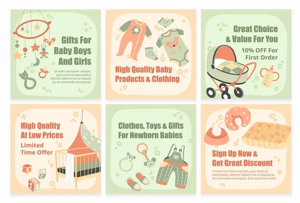 Template Netzwerk Webseite Für Baby Shop Werbung Kinderkleidung Geschenke Spielzeugverkauf — Stockvektor