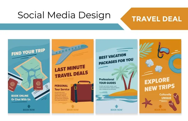 Social Media Story Design Set Travel Deal Template Network Web — Stock Vector