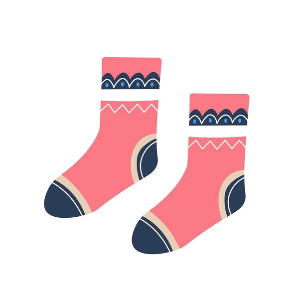 冬季服装及配件 冷天穿的保暖袜子 用于霜冻 几何形状和线条印刷的手工针织服装 时尚和时尚的服装 矢量呈扁平型 — 图库矢量图片