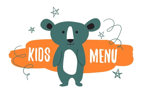 Menu Pour Les Enfants Dans Café Restaurant Ours Koala Mignon — Image vectorielle