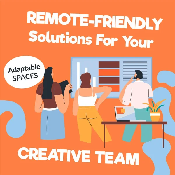 Coworking Applicatie Voor Creatief Team Remote Friendly Solutions Voor Medewerkers — Stockvector
