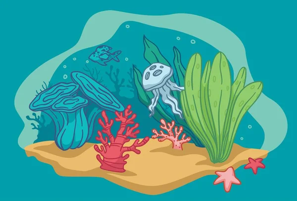 Аквариум Рыбой Водорослями Подводной Флорой Фауной Морские Морские Существа Растения — стоковый вектор
