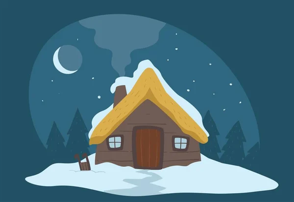 Bina Karla Kaplı Köyde Kırsal Kesimde Bir Kış Mevsiminde Kar — Stok Vektör