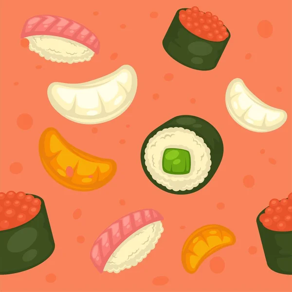 Pratos Orientais Comida Asiática Sushi Isolado Rolos Com Peixes Nori —  Vetores de Stock